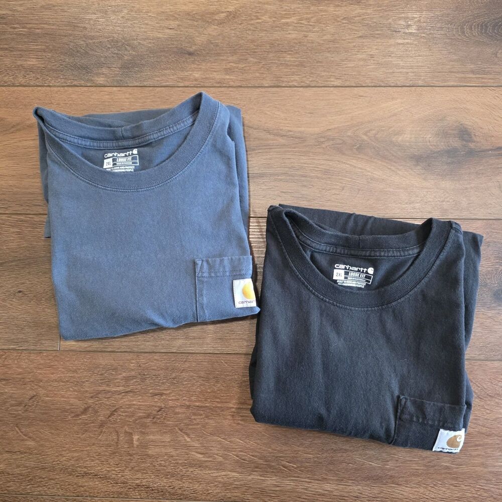 Carhartt Mens 2XL Loose Fit Short Sleeve Pocket T Shirt 2 Pc Lot Cotton K87